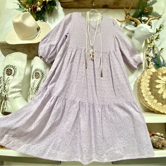 Lavender fields eye lit boho prairie dress w cotta-core shabby chic vibe - Picture 4 of 13
